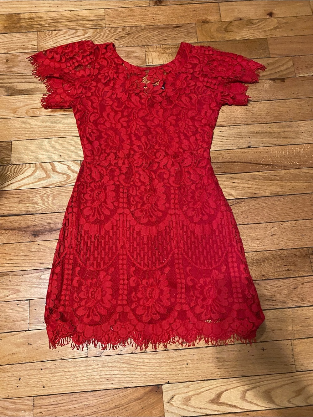 Red Lace Short Sleeve Dress